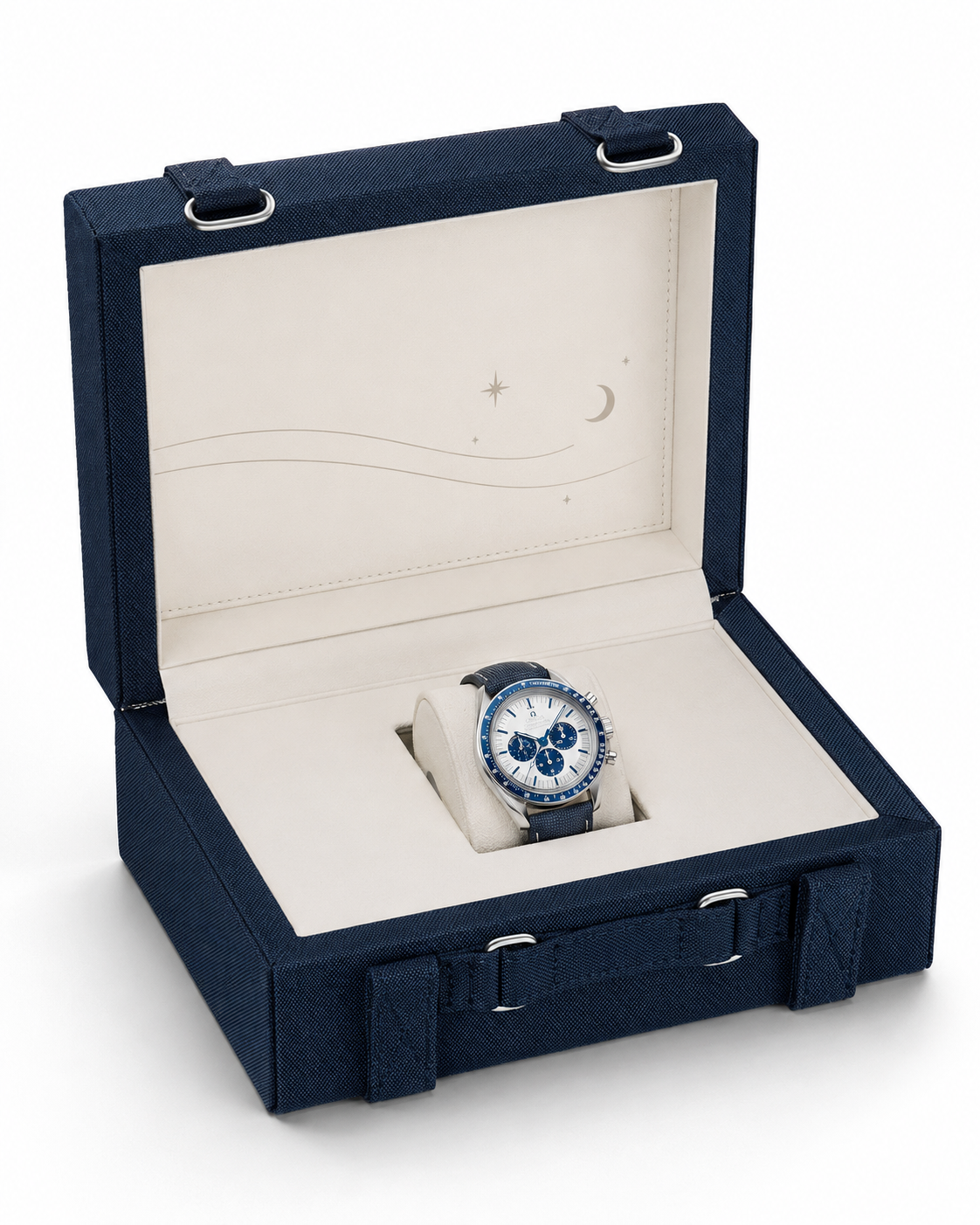 Relógio Cronógrafo Lunar Branco e Azul, 42 mm