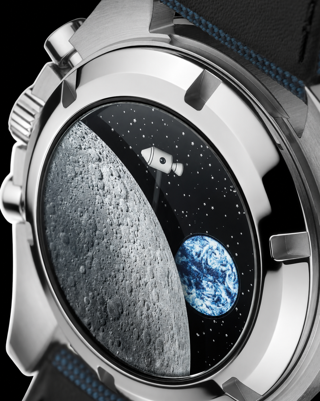 Relógio Cronógrafo Lunar Branco e Azul, 42 mm