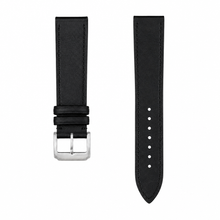 Pulseira de relógio de couro preta com fivela prateada