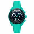Turquoise sport chronograph watch with rubber strap and starry black dial product photo