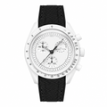 Sport chronograph watch with white case and black rubber strap