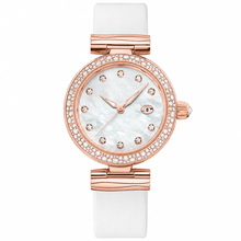 Relógio feminino de ocasião em tom de ouro-rosa com pulseira branca