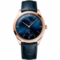 Rose gold tone dress watch with blue dial and leather strap 40mm
