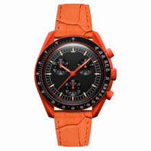 Relógio cronógrafo casual com pulseira de couro laranja