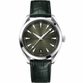 Dress watch with dark green dial and leather strap, 41mm case