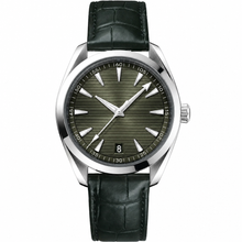 Relógio social com pulseira de couro verde-escuro, 41 mm