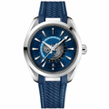 Sport watch with blue world timer dial and blue rubber strap
