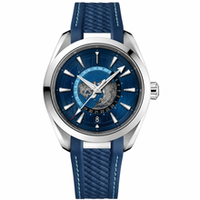 Relógio esportivo com função de hora mundial e pulseira de borracha azul, 43 mm