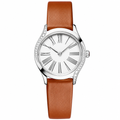 Classic dress watch with white dial and brown leather strap