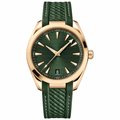 Gold-tone watch with green dial and green rubber strap 41mm