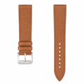 Brown leather watch strap with silver-tone buckle on white background