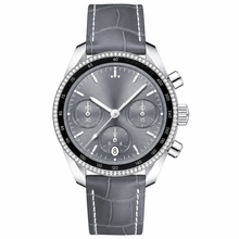 Relógio com mostrador cinza e pulseira de couro, 38 mm