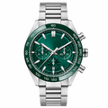 Sport chronograph watch with green dial and silver-tone stainless steel bracelet