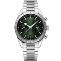 Chronograph watch with green dial and stainless steel bracelet