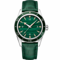 Dress watch with green dial and green leather strap, 41mm case size.