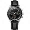 Chronograph dress watch with black dial, steel case, and black leather strap