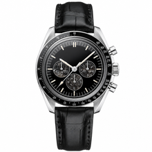 Relógio cronógrafo de gala com pulseira de couro preta, 42 mm