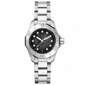 Women's 30mm stainless steel dress watch with black dial and sparkling markers