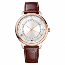 Relógio social com pulseira de couro marrom, 42 mm