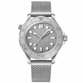 Silver-tone sport watch with metal mesh strap and silver dial, 42mm case size
