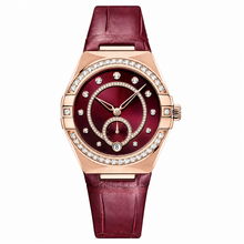 Relógio feminino de vestir com mostrador bordô e caixa em tom de ouro rosa, 34 mm