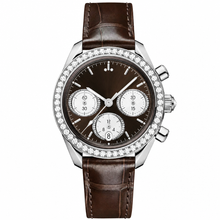 Relógio cronógrafo com mostrador marrom e pulseira de couro, 38 mm