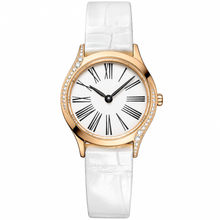 Relógio feminino de ocasião com mostrador branco e caixa em ouro rosa