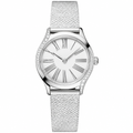 Elegant silver women's dress watch with white dial and Roman numerals