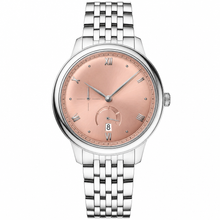 Relógio social com mostrador em ouro rosa e pulseira em aço inoxidável prateado, 41 mm