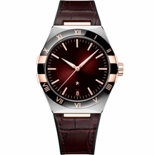 Relógio social masculino com mostrador marrom escuro e pulseira de couro, 41 mm