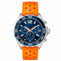 Sport chronograph watch with blue dial and orange rubber strap