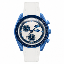 Relógio casual com pulseira de borracha azul e branca