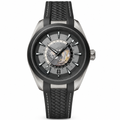Black and gray dial watch with world map design and black rubber strap