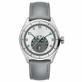 Silver dial watch with grey leather strap product photo