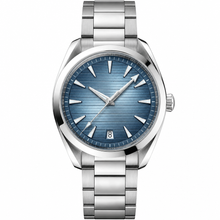 Relógio de aço inoxidável com mostrador azul, 41 mm