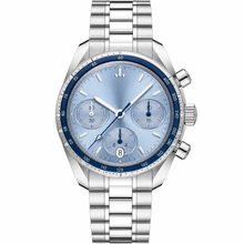 Relógio cronógrafo com mostrador azul-claro, 38 mm