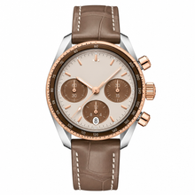Relógio cronógrafo de 38 mm com pulseira de couro marrom