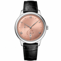 Dress watch with rose gold dial and black leather strap, 41mm case