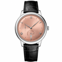 Relógio social de 41 mm com mostrador em ouro rosa e pulseira de couro preta