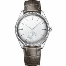 Relógio social de 40 mm com pulseira de couro marrom e mostrador prateado