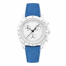Relógio cronógrafo esportivo com pulseira de camurça azul