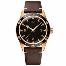 Relógio clássico casual com caixa dourada de 41 mm e pulseira de couro marrom