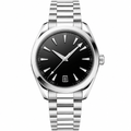 Classic 41mm watch with black dial and stainless steel bracelet