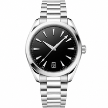 Relógio clássico de 41 mm com mostrador preto e pulseira de aço inoxidável