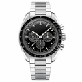 Sport Chronograph Watch with black dial and silver stainless steel bracelet 39.7mm