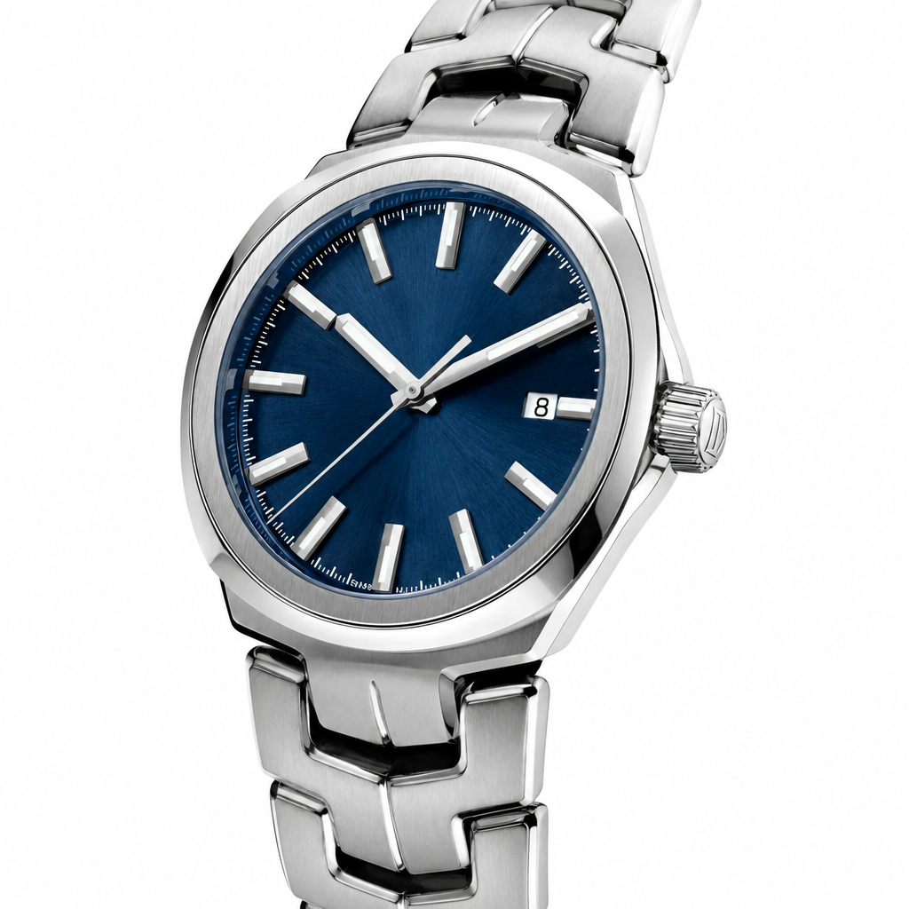 Men's Dress Watch with blue dial and stainless steel bracelet