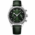 Chronograph watch with green dial and leather strap, stainless steel case, 41mm size