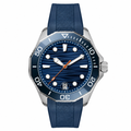 Sport watch with blue dial and blue rubber strap on white background