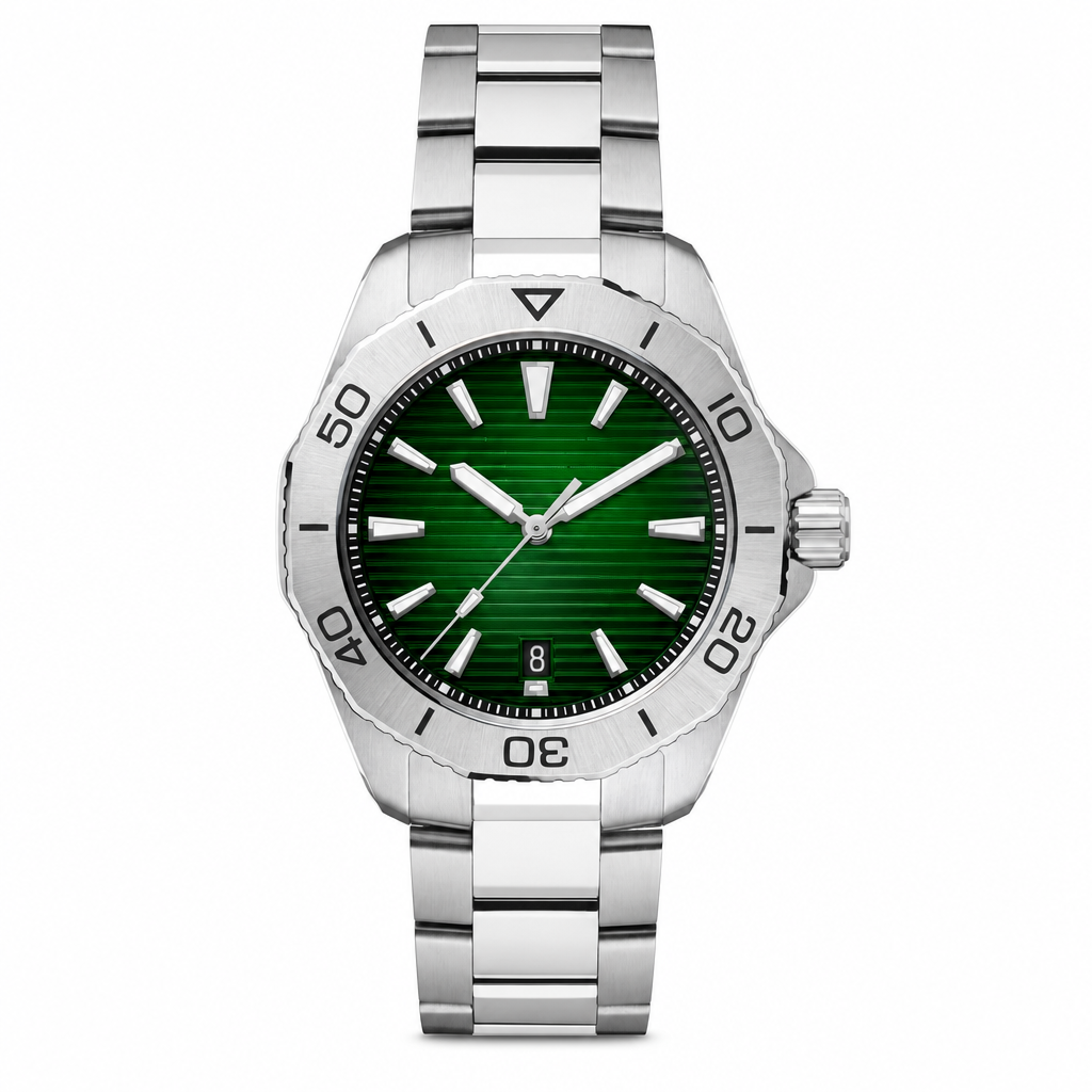 Sport watch with green dial and silver stainless steel bracelet 40mm