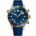 Two-tone diver watch with blue dial and blue rubber strap product photo